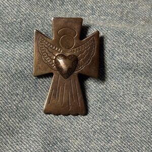 Vintage 925 Sterling Silver Angel Brooch Pin Heart Wings Southwestern